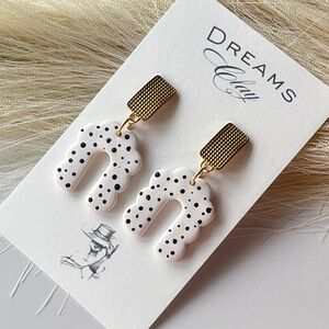 White Polka Dot Arch Earrings with Gold Hardware